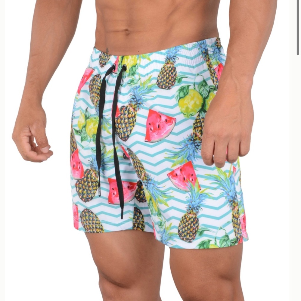 YoungLA Men Large Swim Trunks Lined Waist Drawstring‎ X-Large Fruit Print Shorts